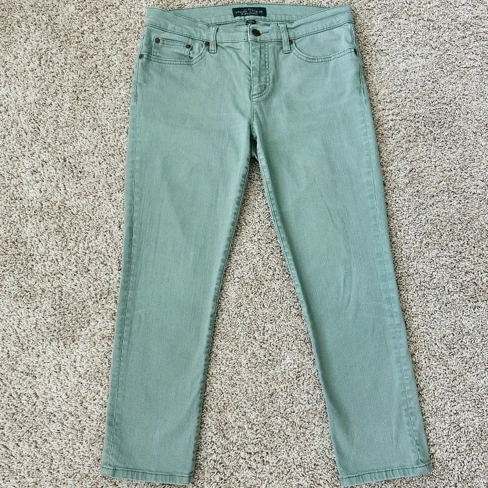 🍀 LAUREN RALPH LAUREN Women Light Green Modern Straight Cropped Pants Sz 6 x25